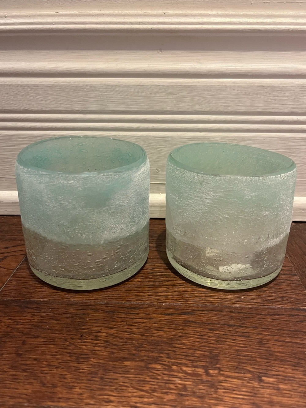 Sea Glass Frosted Glass Votive Candle Holders - Set of 2